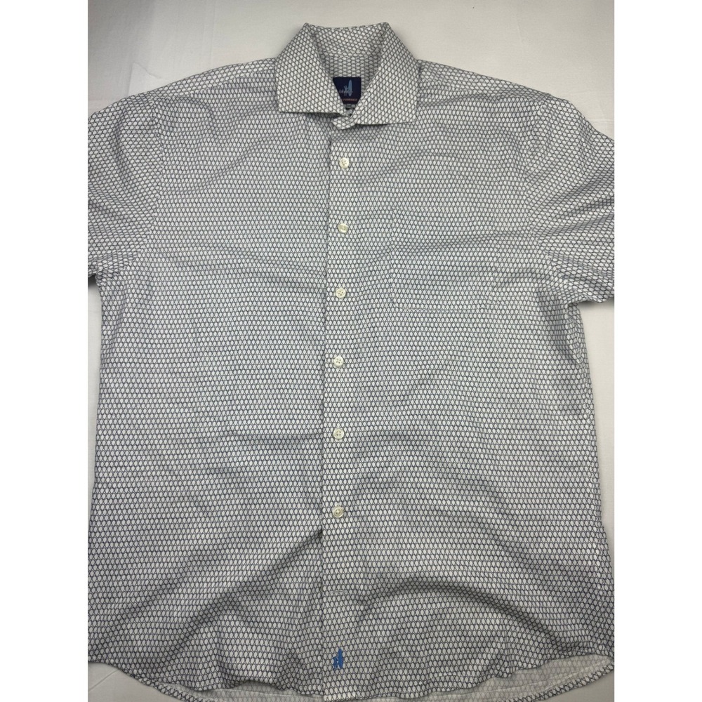 johnnie-O Prep-Performance Shirt M White Blue Geometric SS Button Up